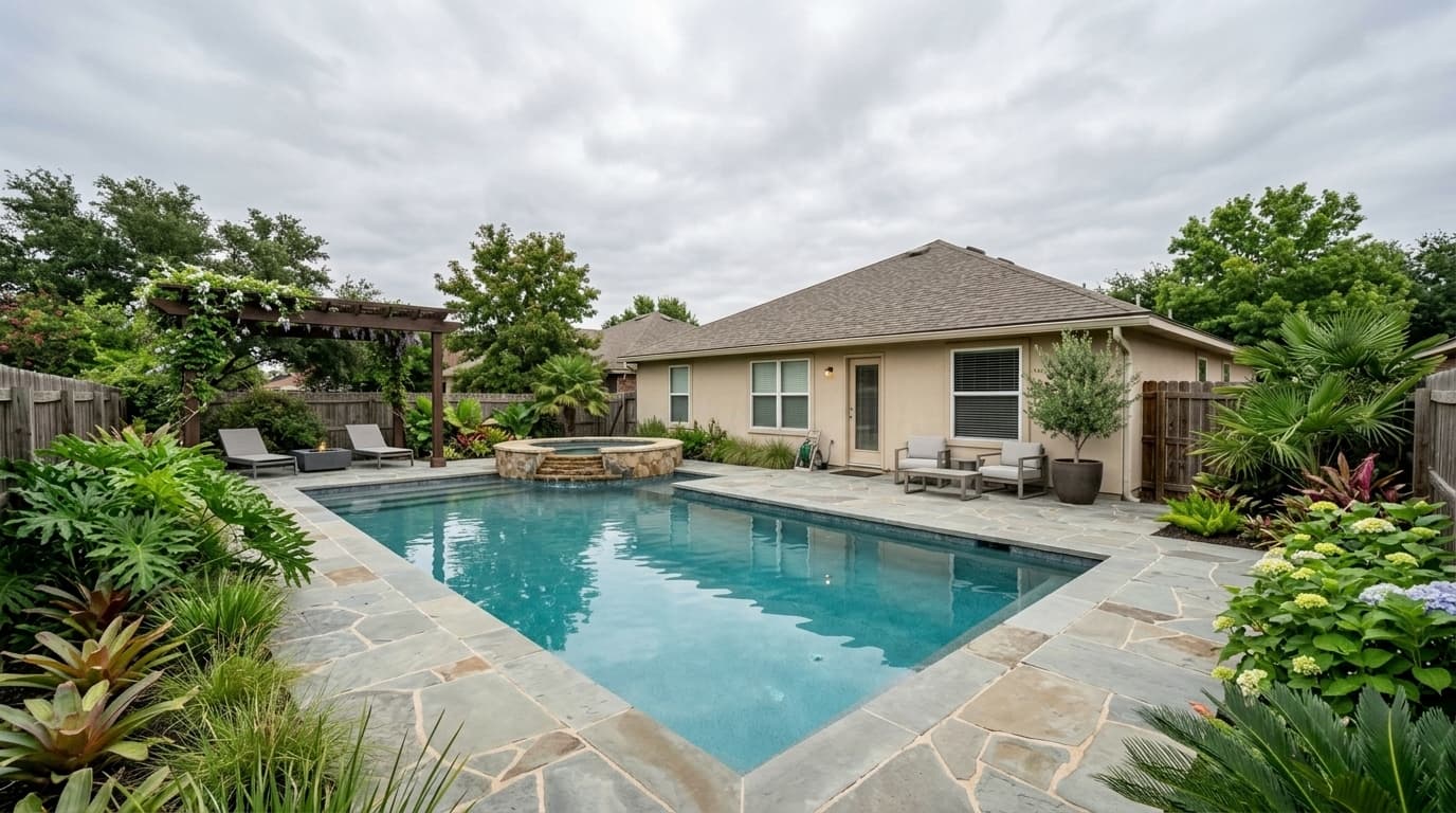 Backyard finishes · Pool + spa